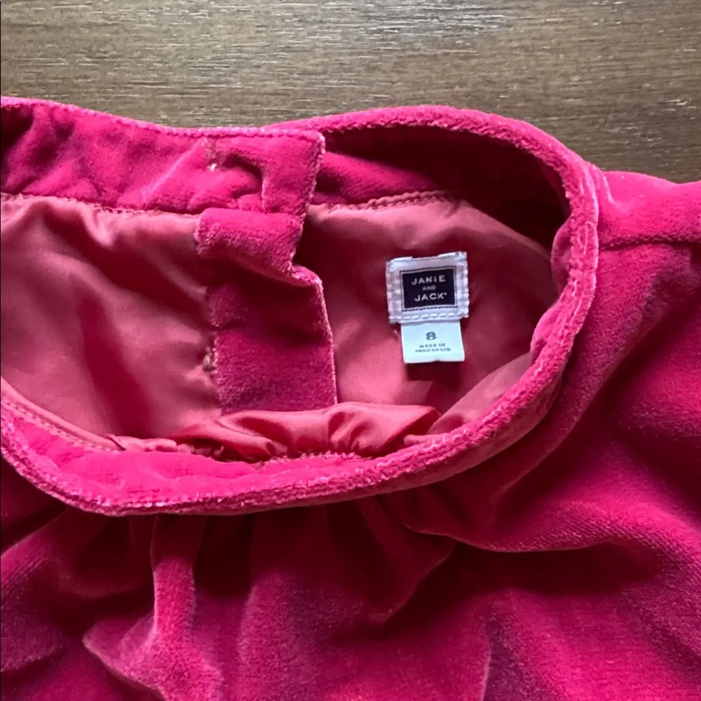 Size 8 Janie and Jack pink velour velvet top with cotton plaid gingham pants set